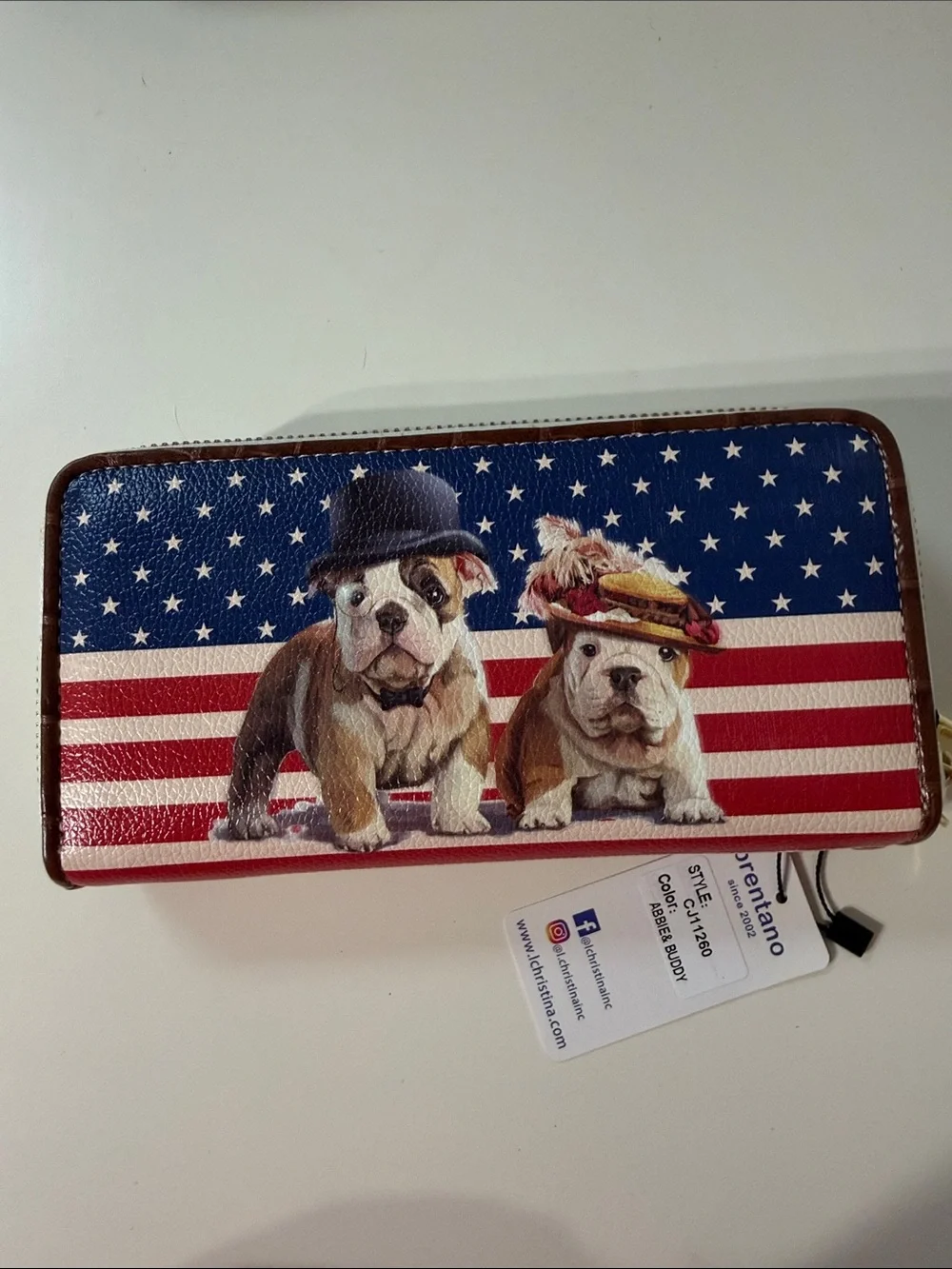 Brentano  Patriotic Bulldog Print Zip Wallet – Red, White & Blue